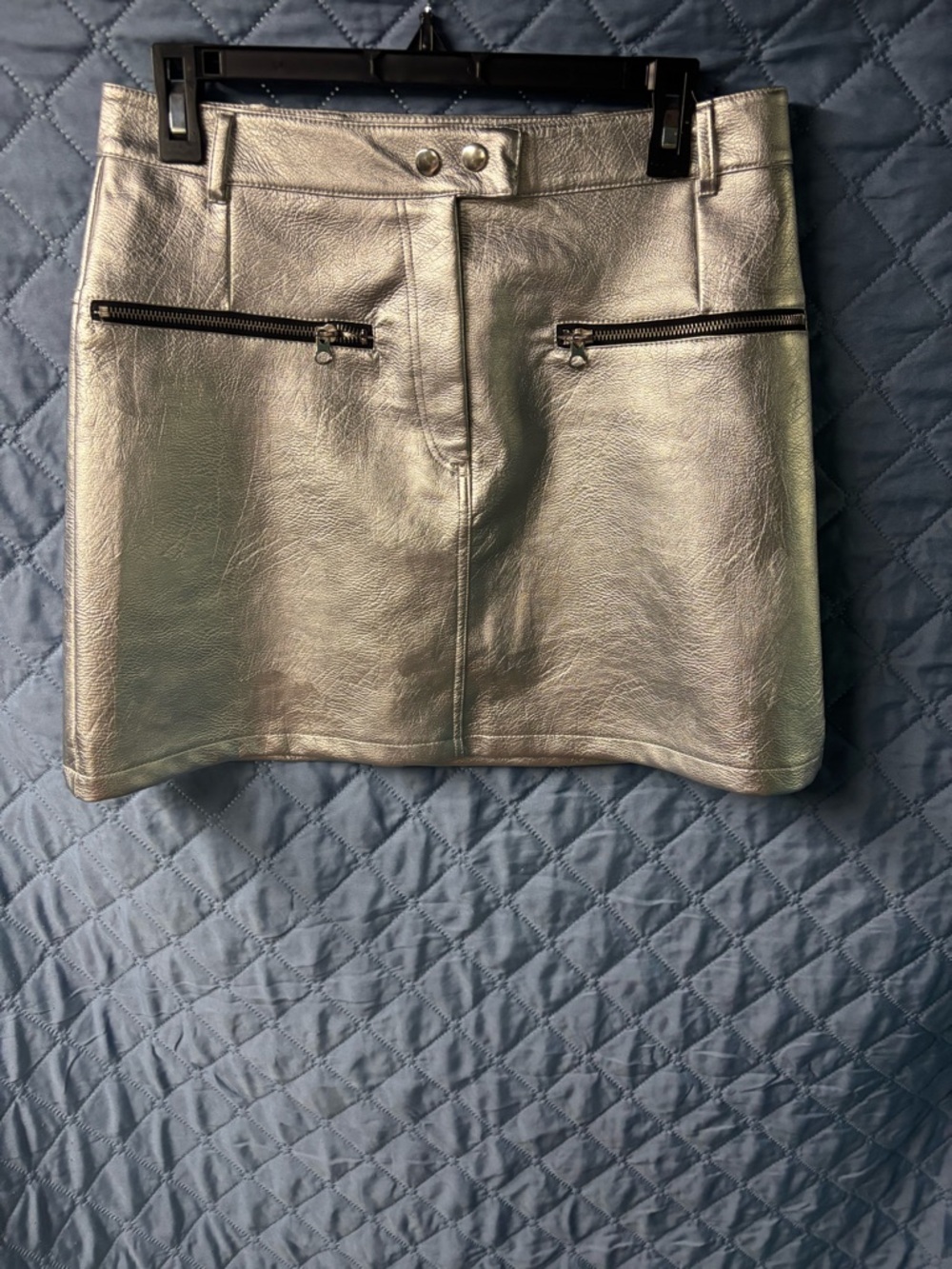 Metallic Mini Skirt with Zip Pockets - Silver
